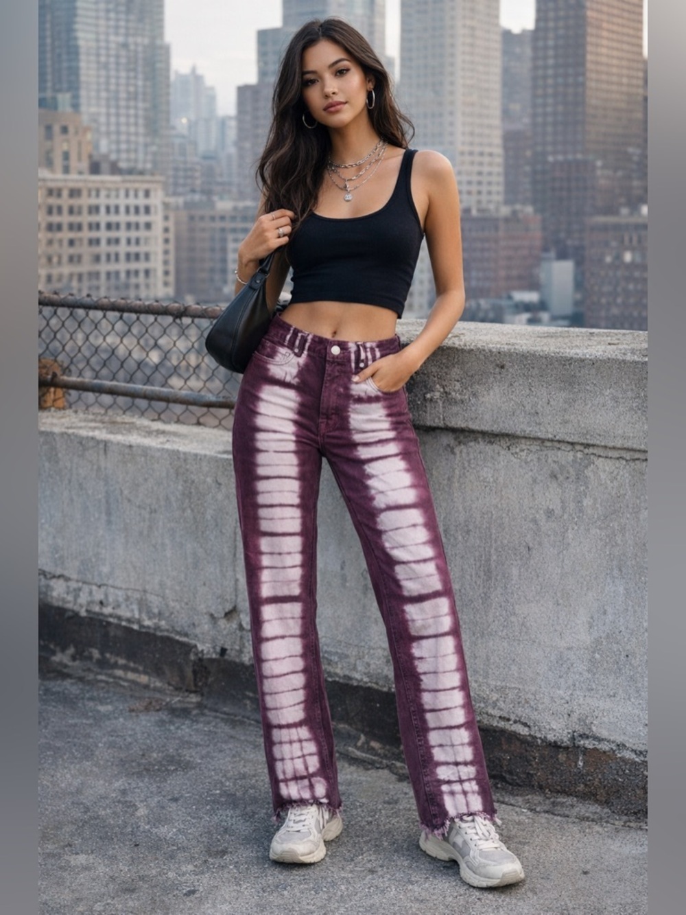 PacSun Denim Eco Raspberry Tie Dye High Waisted Straight Leg Jeans Size 22 NWOT